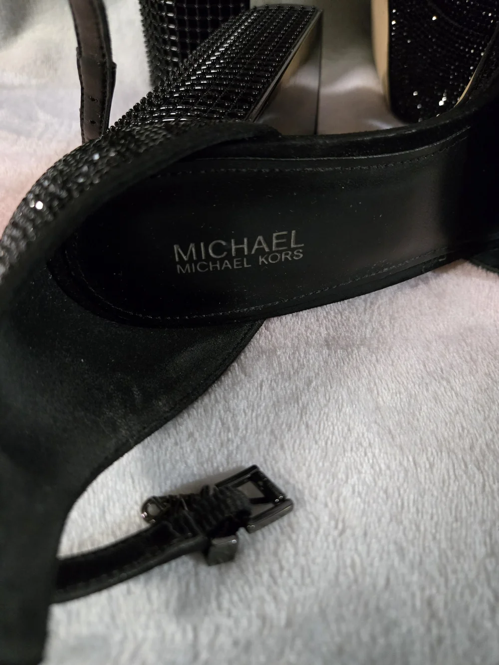 MICHAEL Michael Kors Black Crystal Platform Block Heel Sandals